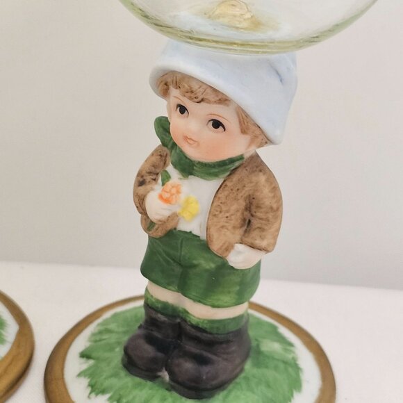 1980s Porcelain Figurine Wine Glasses set-3 by JSNY Taiwan whimsical sweet wine - Picture 12 of 14